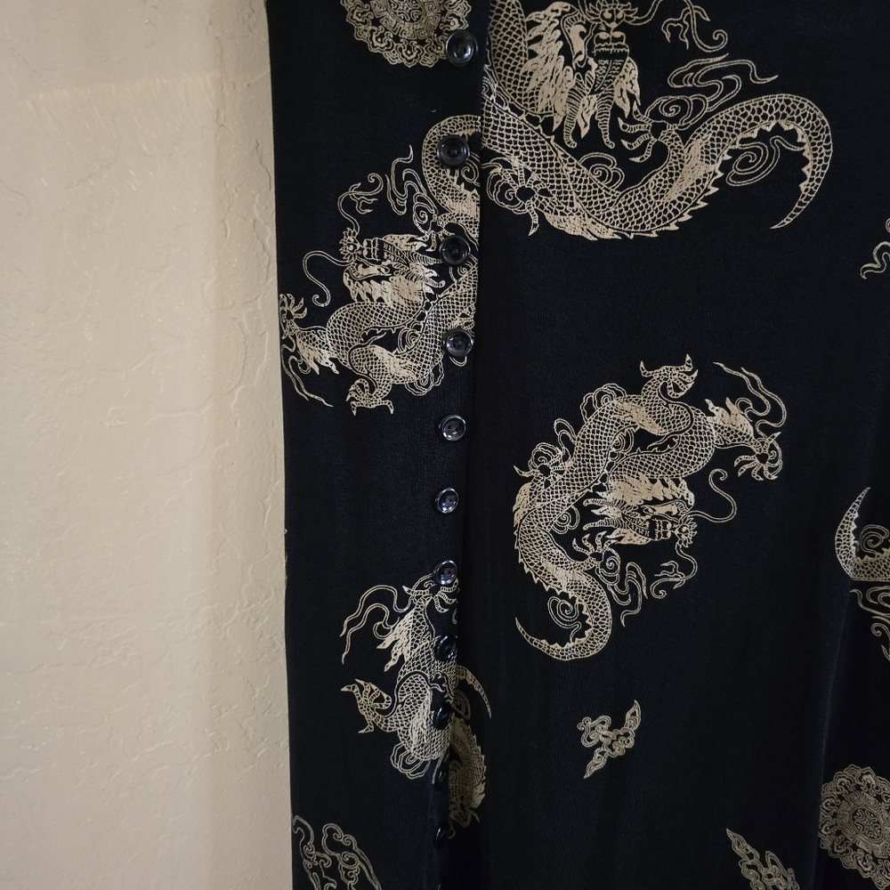 90s Vintage ES-SE PLUS Gold Dragon Celestial Maxi Skirt Black M - Picture 4 of 8